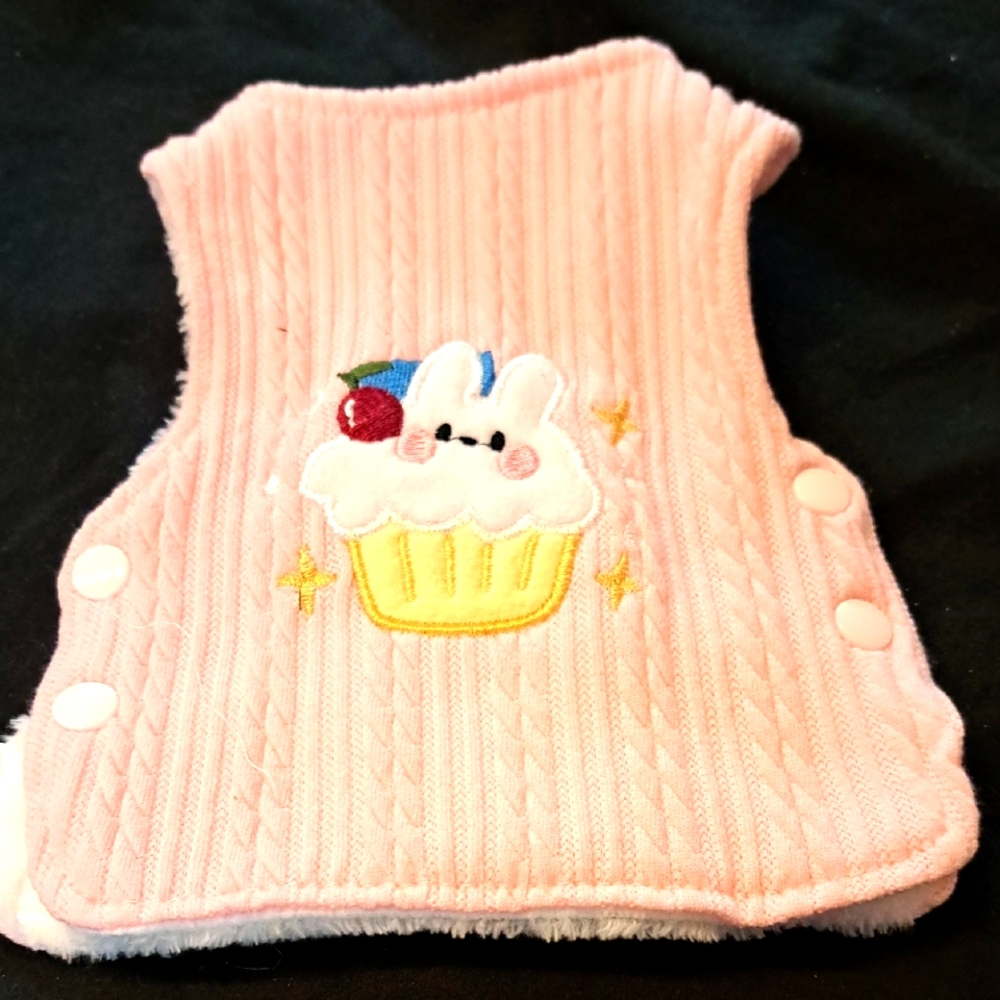 Pink Knitted Puppy Vest with Cupcake Design